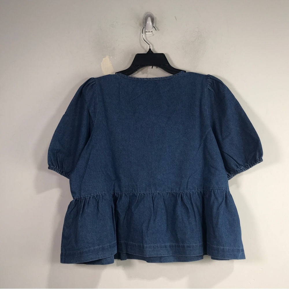 Pink Lily Short Sleeve Denim Shirt, Women's Size L - Blue - Picture 2 of 8